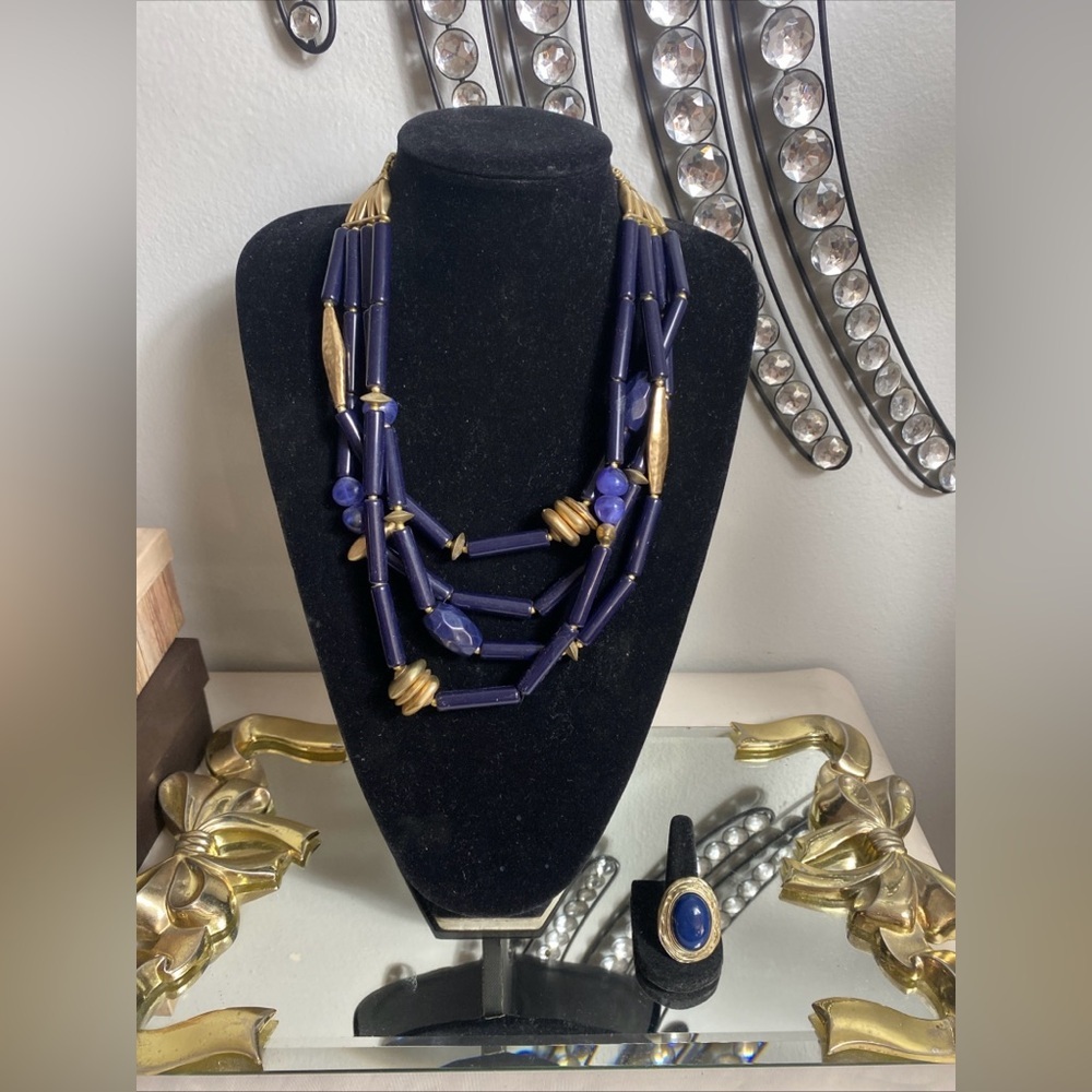 Chico's Hannah Multi-Strand Necklace & Ring Set Size 8